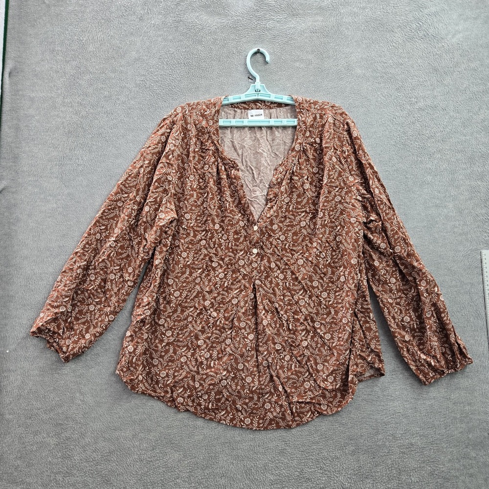 Old Navy Men Button Up Shirt XXL TALL Brown Floral Long Sleeve